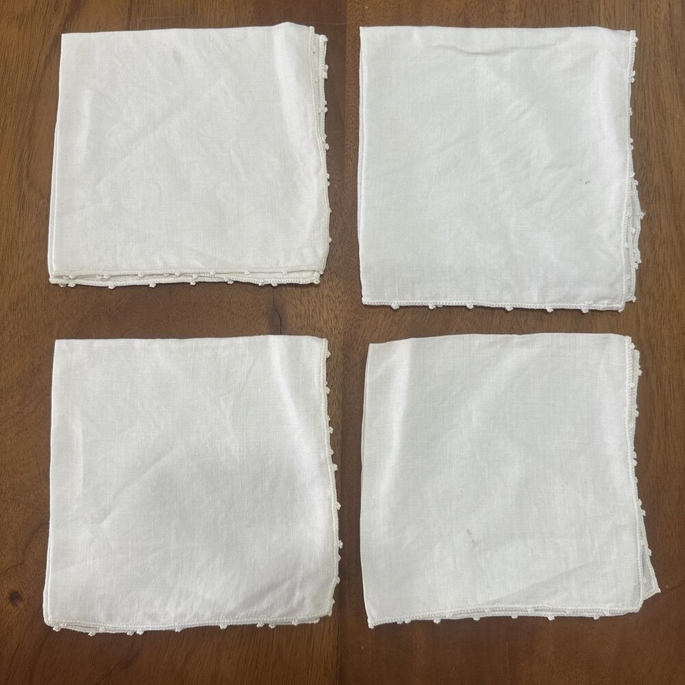 Vtg Cotton Cloth Napkins White set of 4 Luncheon